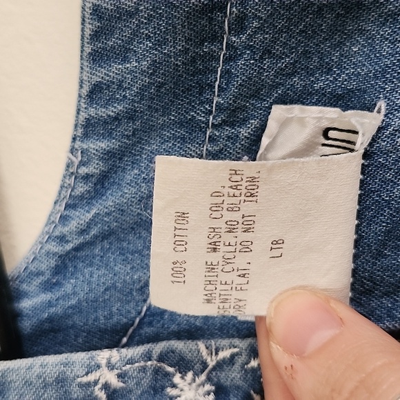 Nina Piccalino vintage embroidered square neck denim dress tie back, made in USA - Picture 6 of 9